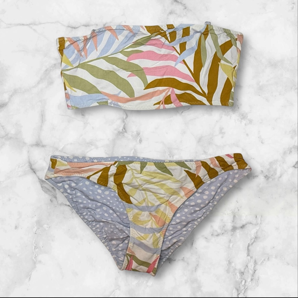 NWT | Billabong | Reversible Strapless Bandeau Bikini Set Tropical Print | M/10 - Picture 4 of 15